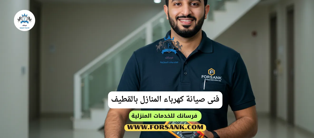 فني صيانة من فرسانك يقوم بفحص وإصلاح قاطع كهربائي في لوحة توزيع منزلية بالقطيف